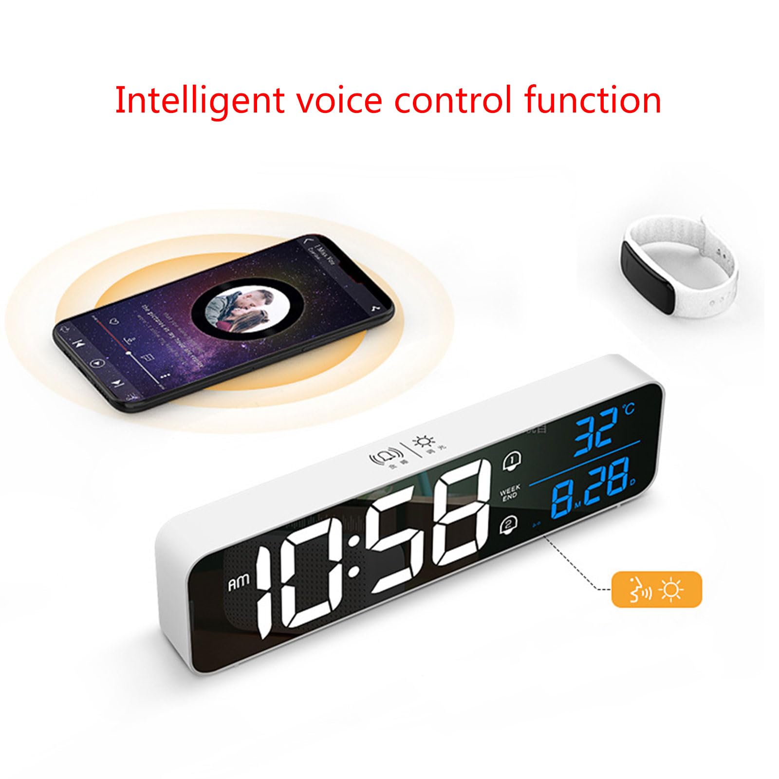 Reloj Despertador Digital LED Reloj de Escritorio, White