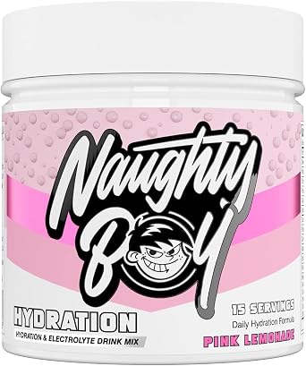 Naughty Boy Hydration Electrolyte Powder, Sugar Free Hydration Drink with Electrolytes & Creatine, 127.5g, Pink Lemonade