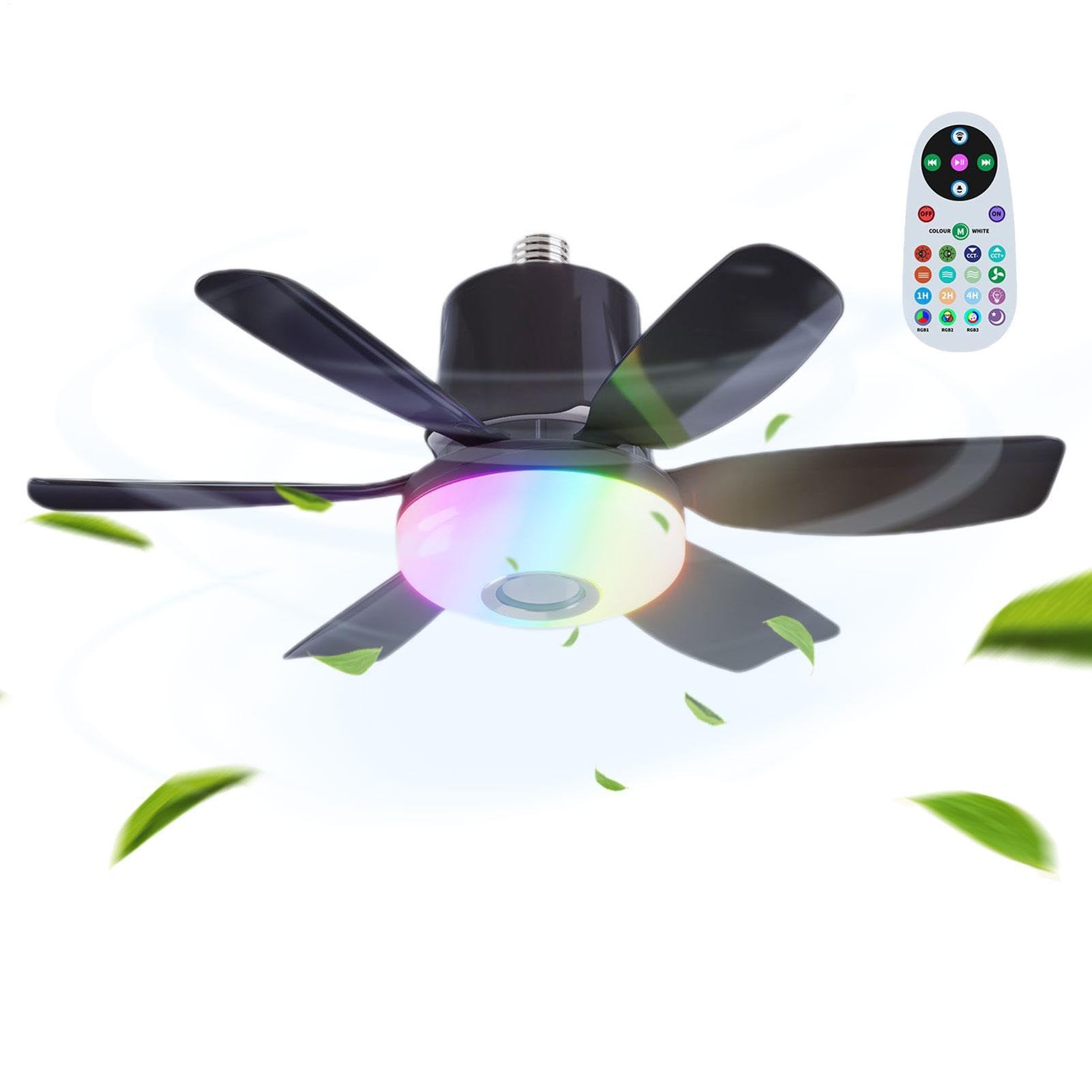 Ventilatore da soffitto con luce, 3 livelli, altoparlante musicale a risparmio energetico | Lampadina ventilatore da soffitto per camera da letto, casa, ufficio, appartamento, camera da letto, soggiorno, cucina