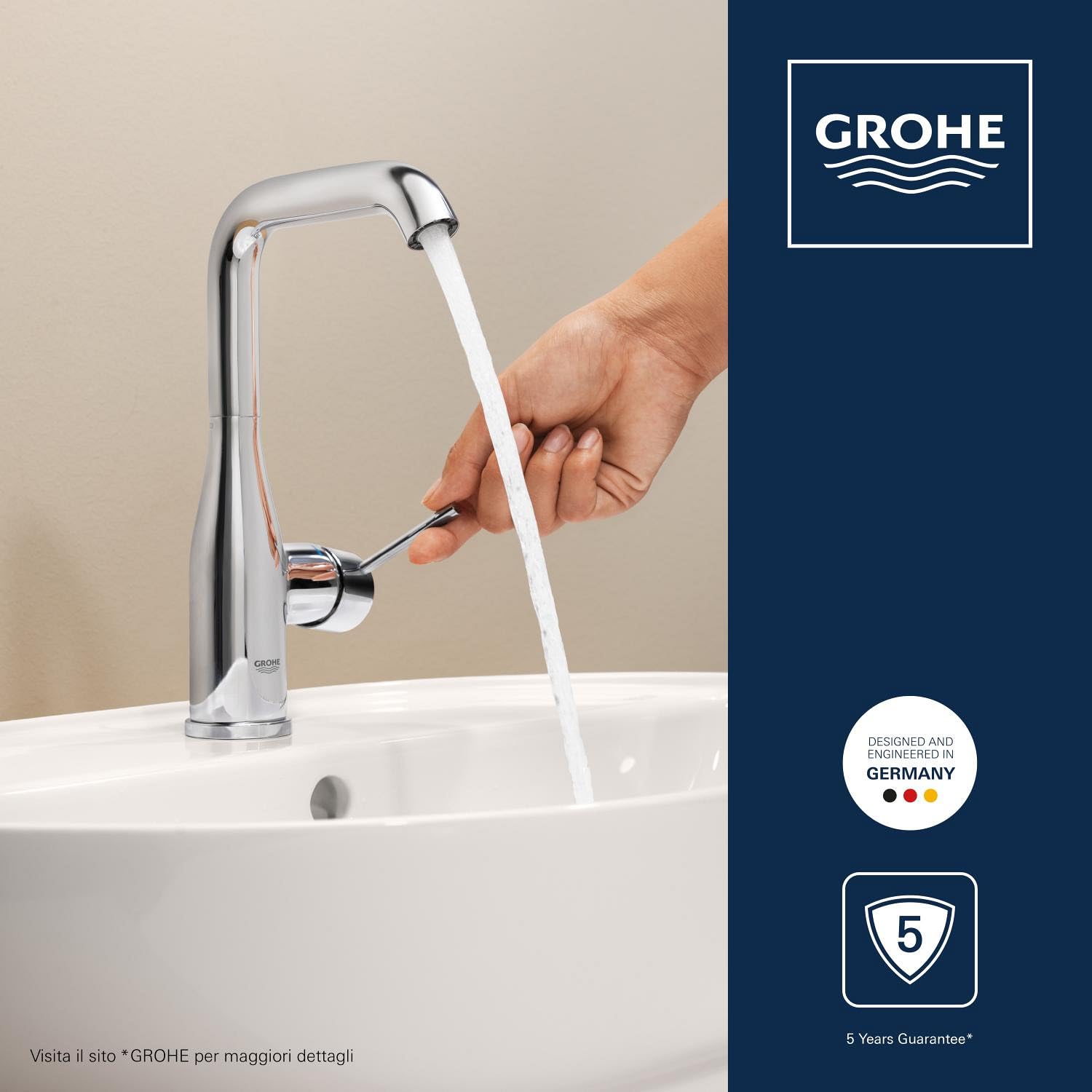 GROHE Essence New Rubinetto Miscelatore Monocomando a Bocca Alta per Lavabo Ecojoy, Cromo, L 23541001