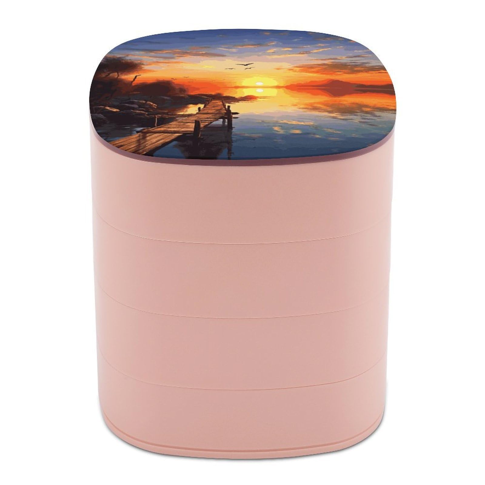 JTREHY Sunset Scenery Jewelry Box 4-Layer Covered Rotating Jewelry Storage Box Large Capacity Storage Boxes Portable Jewelry Case for Bracelets Earrings Necklace