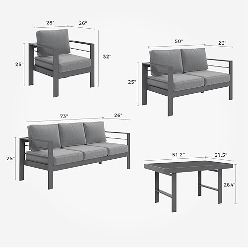 Miniatura 3 de Solaste Juego de muebles de aluminio para patio, 5 piezas, moderno juego de conversación al aire libre, sofá seccional con cojín mejorado y mesa de