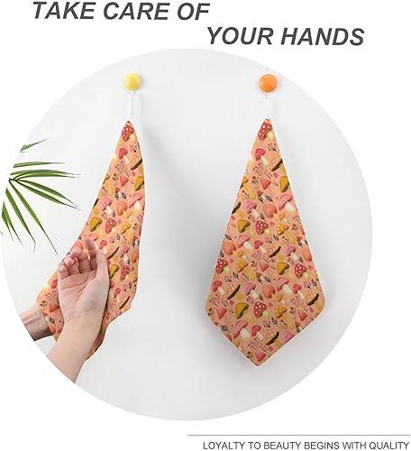Miniatura 4 de Decorative Hand Towels for Bathroom - Retro Mushroom Flowers Print Soft Absorbent Small Bath Hand Towels for Kitchen, Farmhouse, Spa, Hotel, Guest