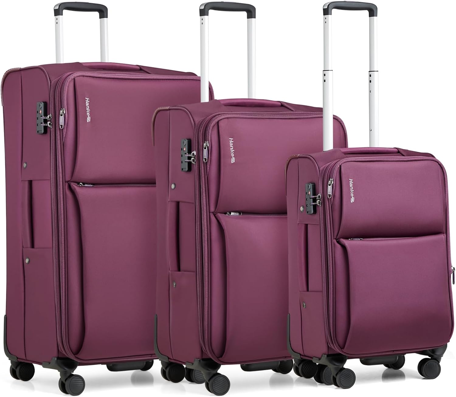 Hanke Luggage Sets 3 Piece Softside Expandable Carry On Luggage with Spinner Wheels Lightweight Suitcase Sets TSA Large Luggage Travel Rolling Bag for Men Women(Purple, 20in/24in/28in) 3-Piece Set(20"/24"/28") Purple