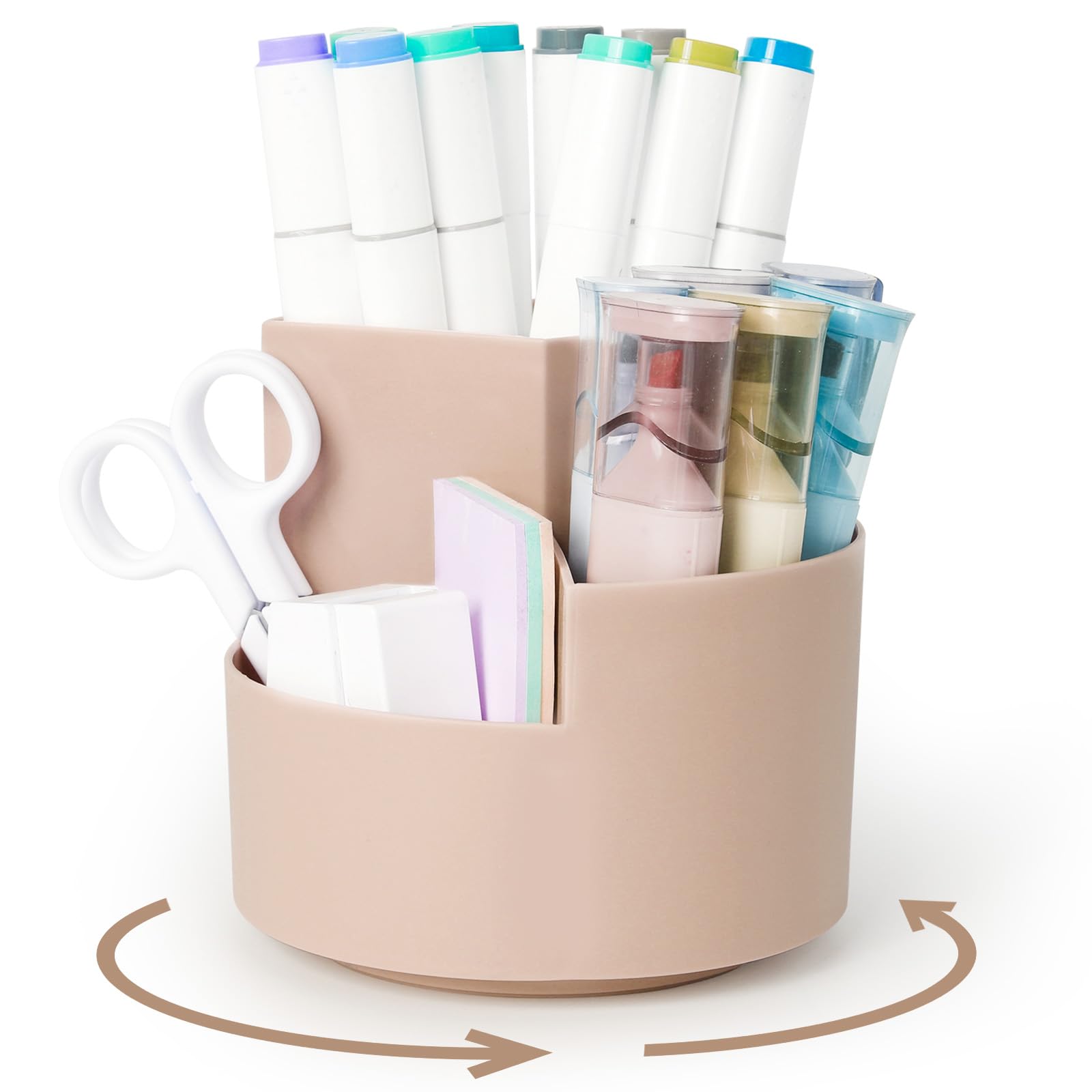 AiQInu Rotating Pen Holder, 360° Rotating Pen Holder, Desk Organiser with 3 Compartments, Large Capacity, for Office Storage & Organisation, Make-Up, Crafts