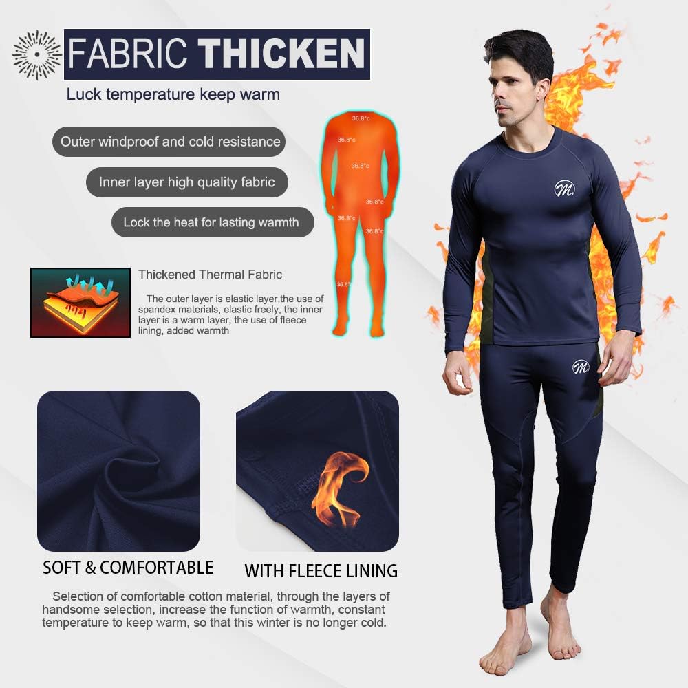MEETWEE Men's Thermal Underwear Set, Winter Ski Gear Fleece Lined Long Johns Base Layer Warm Top & Bottom for Skiing Black - Image 3