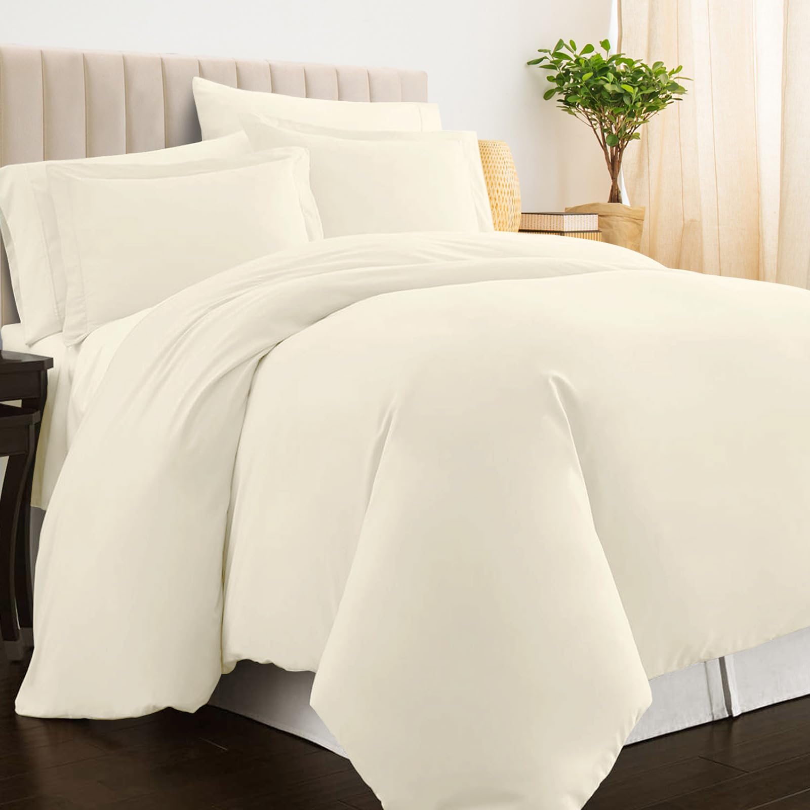 Pizuna New Ivory 100% Cotton Single Duvet Cover Set Ivory, 400 Thread Count Long Staple Cotton Duvet Cover Single 140X200cm, Soft Sateen Weave Quilt Cover With Button Closure (Single Duvet Cover)