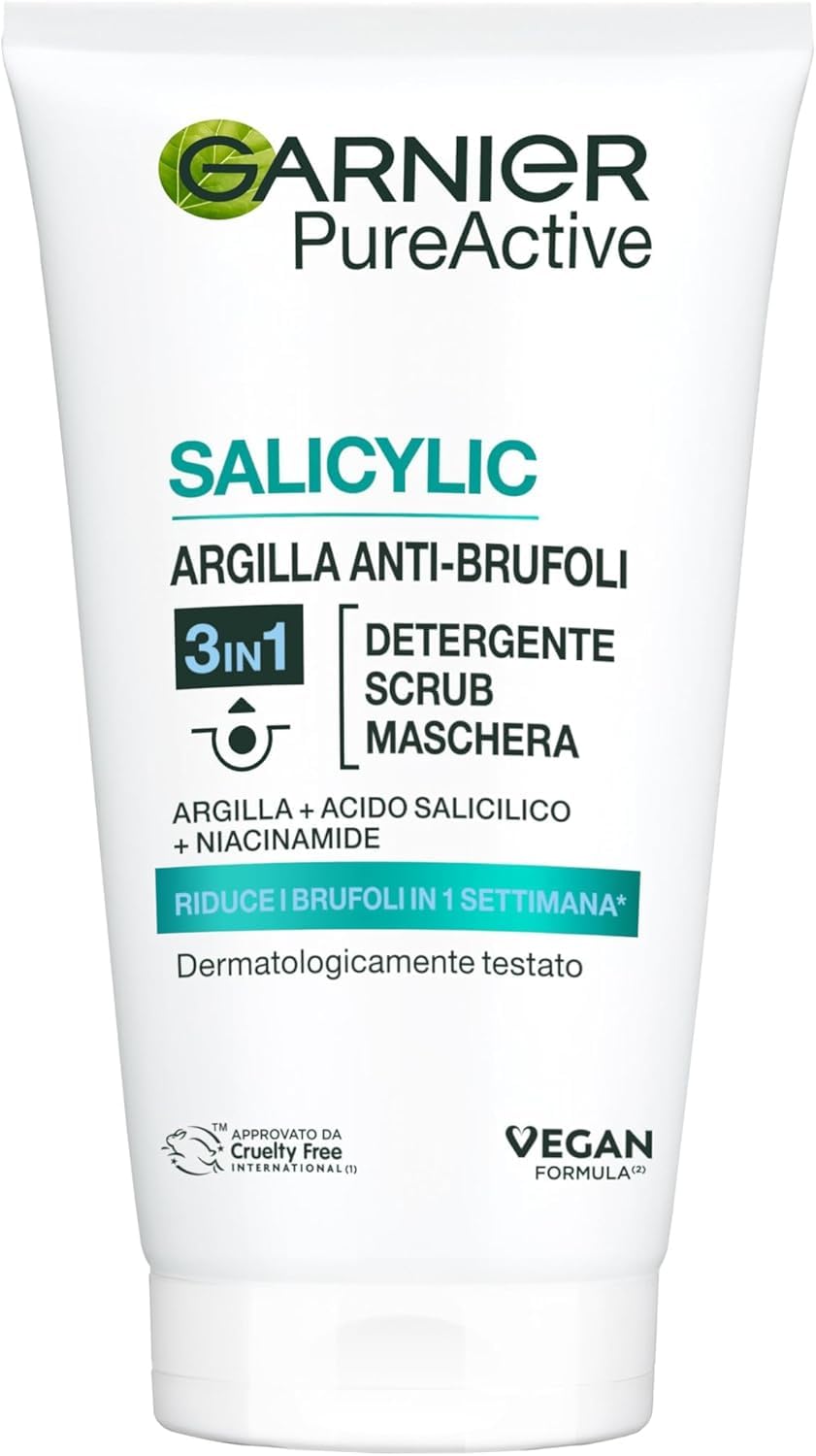Garnier 3 w 1 oczyszczanie twarzy, peeling, maseczka na twarz, pielęgnacja twarzy przeciwko pryszczom i zanieczyszczeniom, czysta skóra, 6 sztuk (6 x 150 ml)