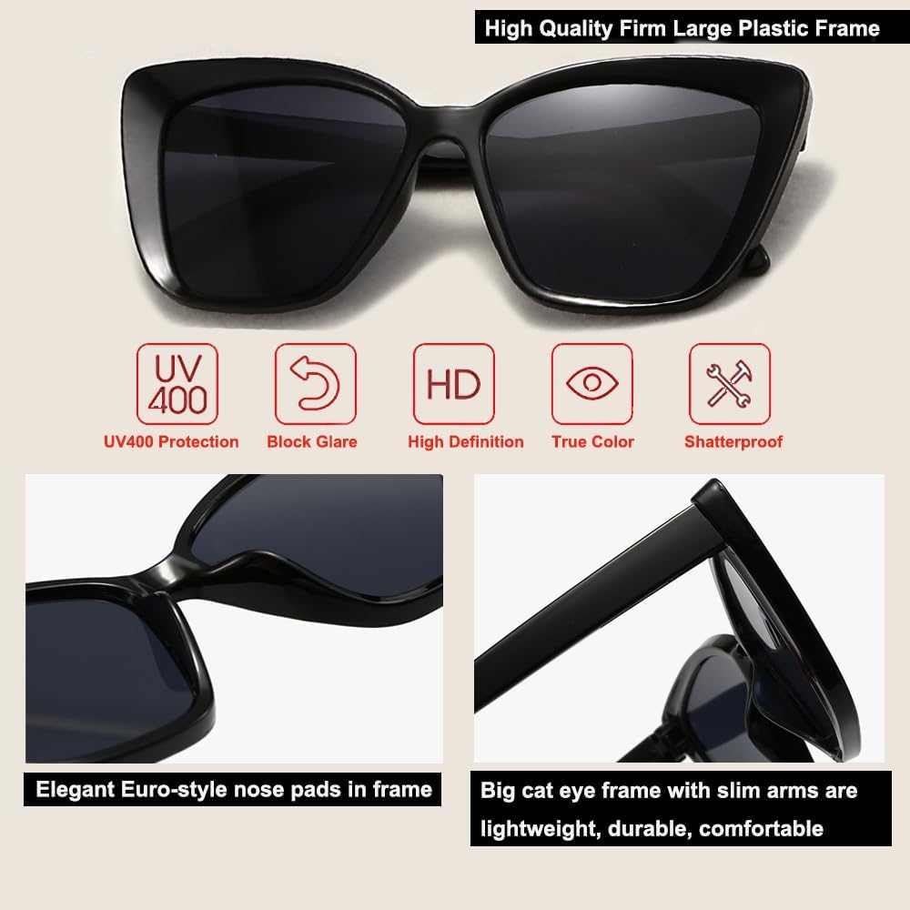Large Cat Eye Sunglasses Chic Wide Frame Retro Oversized Shades Women Sunglasses - Image 4