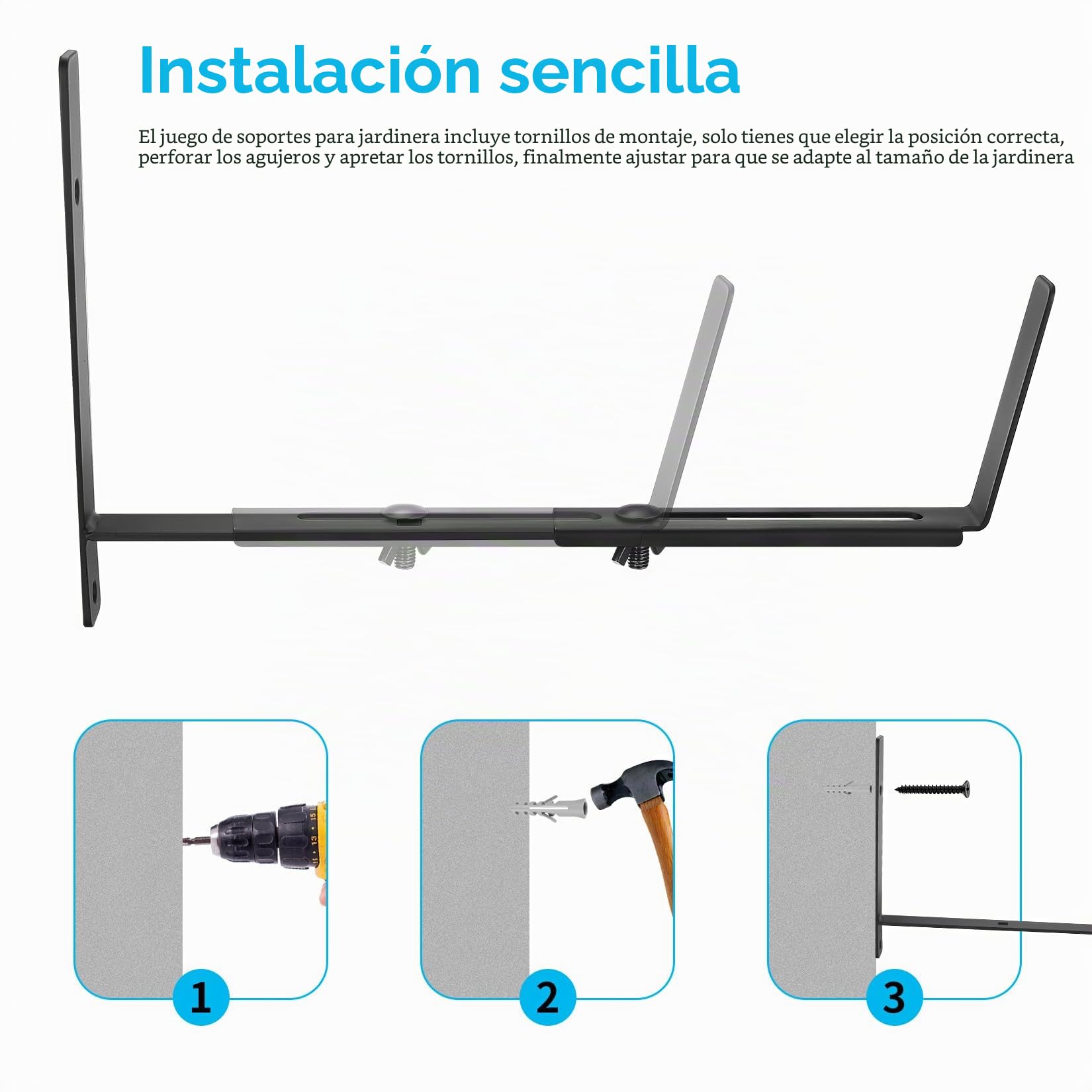 4 soportes de caja de ventana, soportes ajustables de 5.9 a 11.8 pulgadas para alféizar de ventana, macetas de balcón, macetas para barandillas, soporte colgante al aire libre para valla, balcón