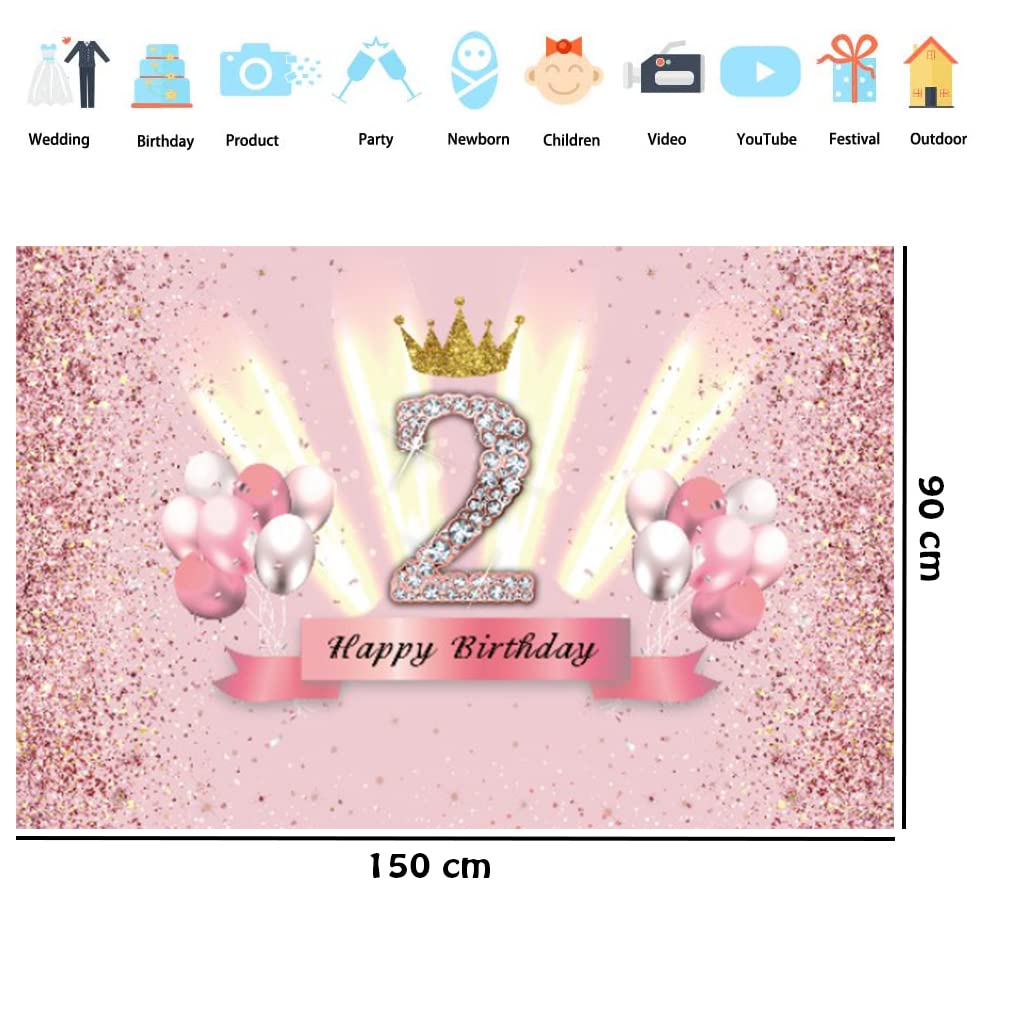 Deko Zum 2. Geburtstag Für Mädchen – „Happy 2nd Birthday“ Hintergrund, 150 X 90 Cm Vinyl, In Roségold