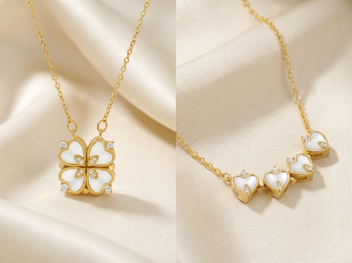 Dainty Gold Necklace for Women, Dainty Heart Clover Pendant Jewelry, 18K Plated Stainless Steel, Elegant Gold Jewelry for Women with Crystal Accents, Versatile Heart Necklace, Gift for Her - Image 5