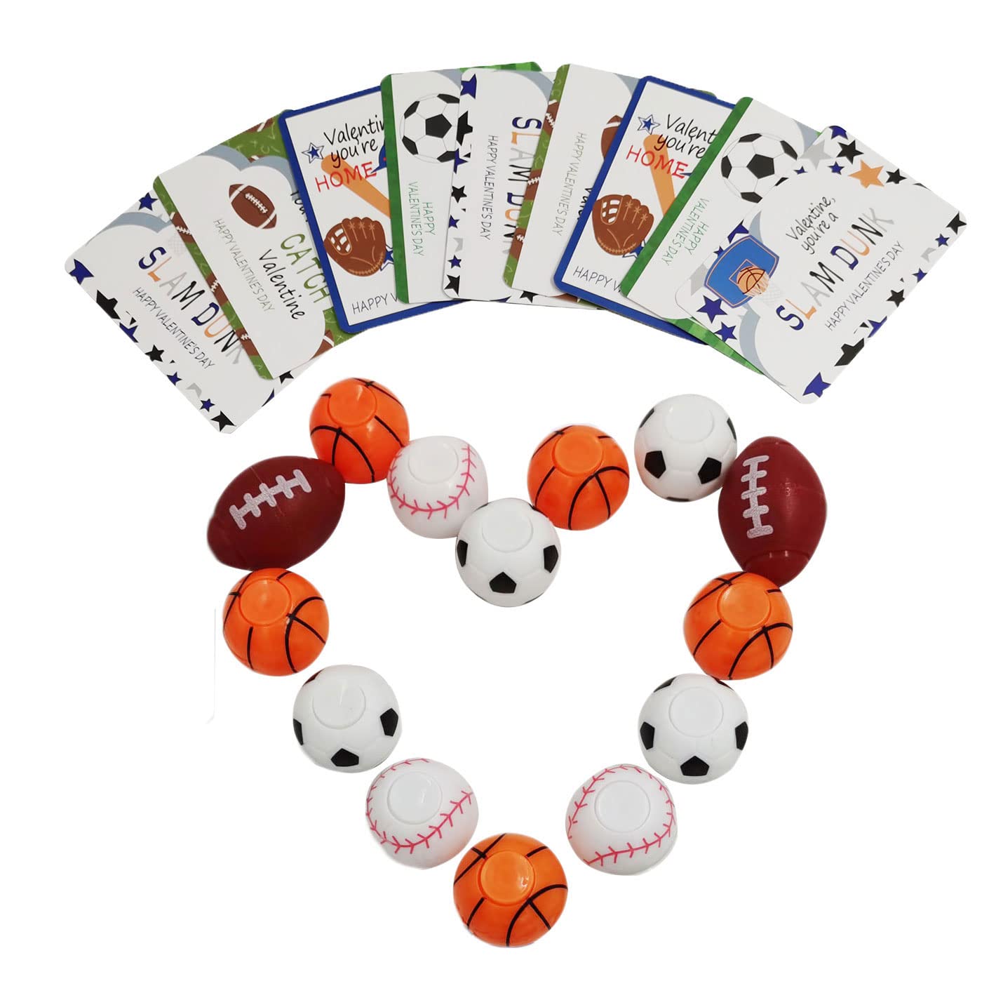 EXCELLANYARD Valentines Cards for Kids Classroom Exchange Prizes 20 pcs Sports Ball Spinners Gift Valentines Day Cards for Kids School