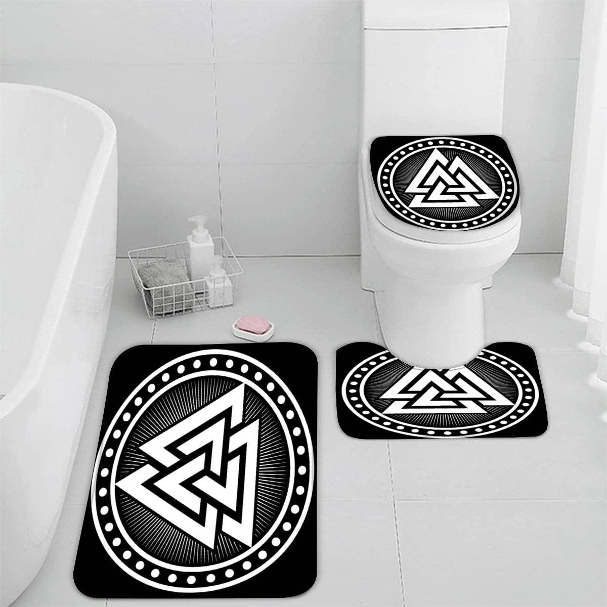 Genérico Alfombra de baño, alfombras de baño Negras escandinavas, Alfombra de baño de Lujo de Microfibra, Juego de alfombras absorbentes, Alfombrillas de baño vikingas Vintage, Alfombrilla de pedesta