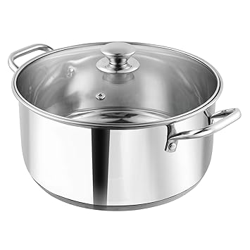 Vinod Stainless Steel Roma Casserole with Glass Lid & Riveted Handles-Diameter 24 cm, Capacity 5 Litre (Induction and Gas Stove Friendly), 2 Years Warranty, Silver