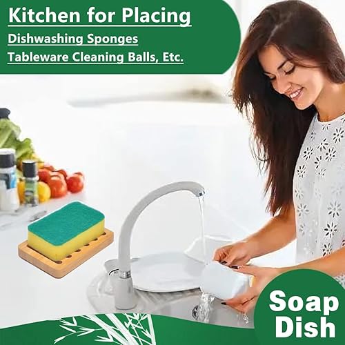 Miniatura 6 de Paquete de 3 jaboneras de madera de bambú, con soporte para jabón de barra autodrenante, jabonera para ducha, protector de jabón natural para baño,