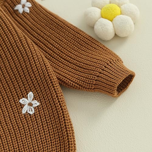 Toddler Baby Girl Knit Sweater Round Neck Long Sleeve Floral Embroidery Warm Pullover Tops Infant Fall Winter Clothes4