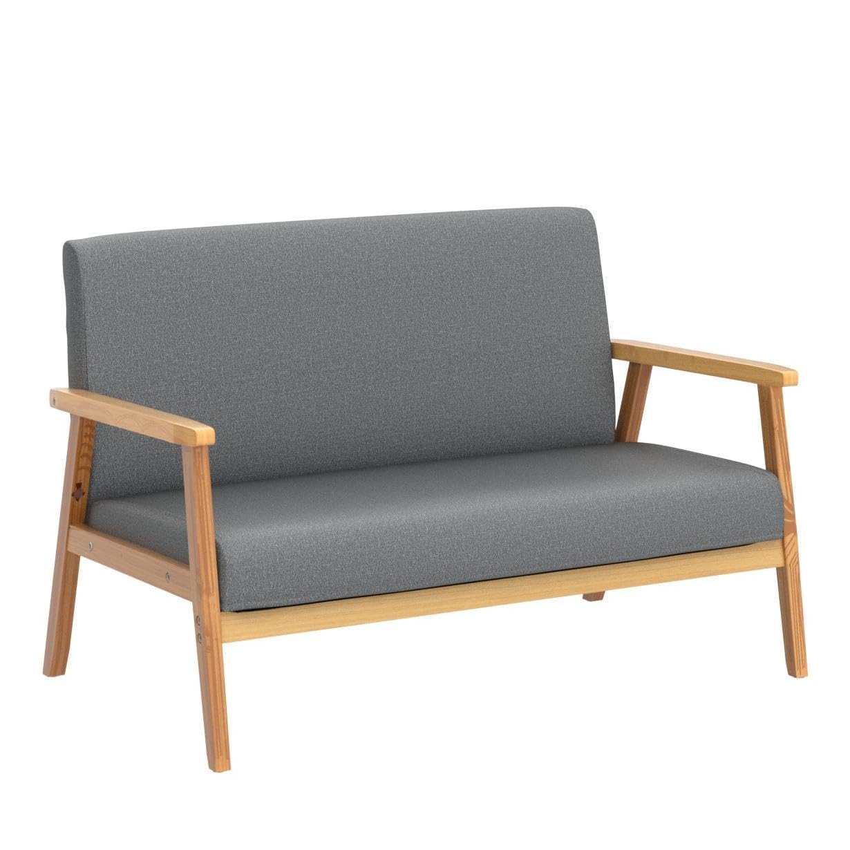 Dripex Divano a 2 posti, in tessuto, moderno e scandinavo, divano lounge in legno e tessuto di lino, per soggiorno, camera da letto, ufficio, grigio scuro, 113 x 67 x 75 cm, Grigio Scuro
