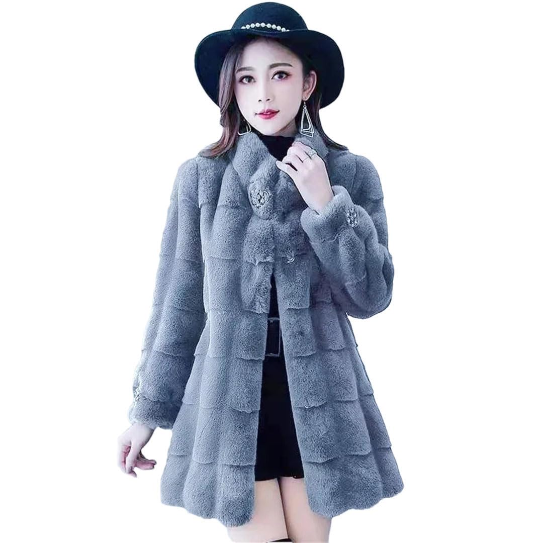 Chaqueta larga de mezcla de lana para mujer, color gris, talla XL, gris, XL