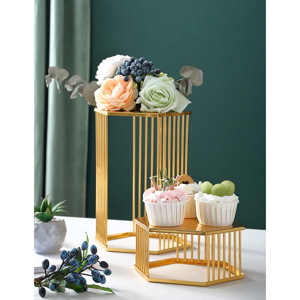 Espositore per torte, server per torte, frutta, de Cake Stand Gold Cake Stand Hexagon Gold Cupcake Stand Metal Cake Cookies Display Candy Plate for Kitchen Birthday Party Table Display Holder Platter