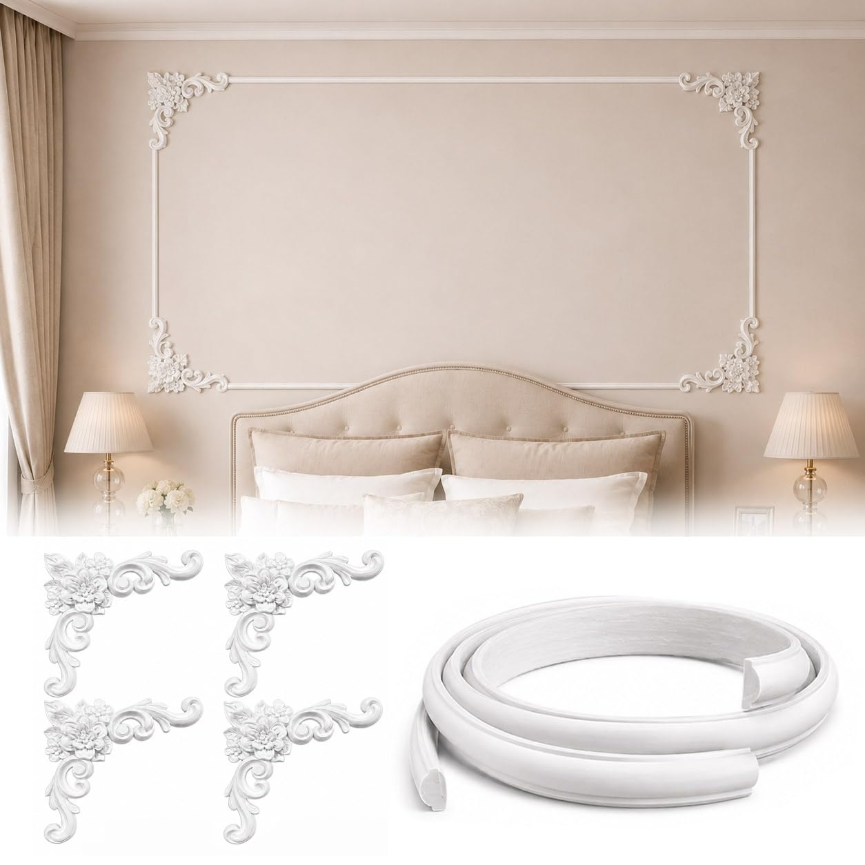Moulures murales d'angle en PU style français pour plafond et porte