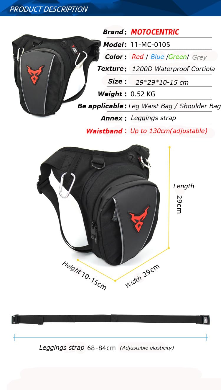 MOTOCENTRIC Motorcycle Thigh Bag for Men Women,Waist Pack Drop Leg Bag,Outdoor Sports Travel Hiking CyclingThigh Waist Bum Hip Fanny Belt Bag (Green)
