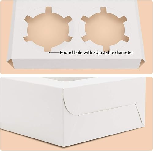 Miniatura 4 de Eusoar - Cajas de magdalenas de papel kraft de 6.4 x 6.3 pulgadas, 50 unidades de grado alimenticio color blanco con inserto y ventana de exhibición