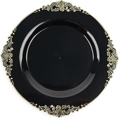 Miniatura 174 de Efavormart - Paquete de 10 platos llanos redondos de plástico de 10 pulgadas en verde salvia vintage, platos desechables barrocos en relieve