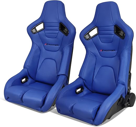 IKON MOTORSPORTS, Universal Racing Seats Pair with Dual Sliders, Black with Red Stitch PU & Carbon Leather Reclinable Left Right