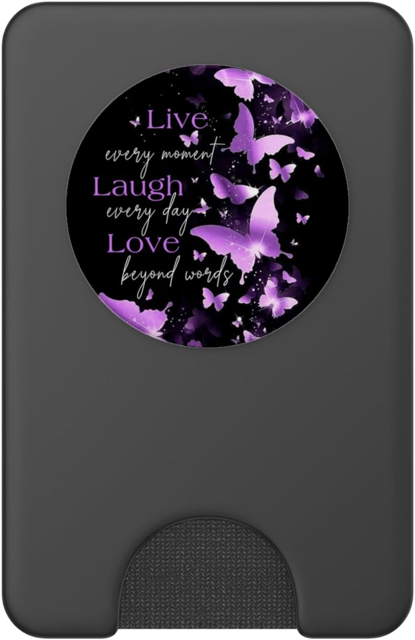 Live and Laugh and Love Purple Butterfly PopSockets PopWallet for MagSafe