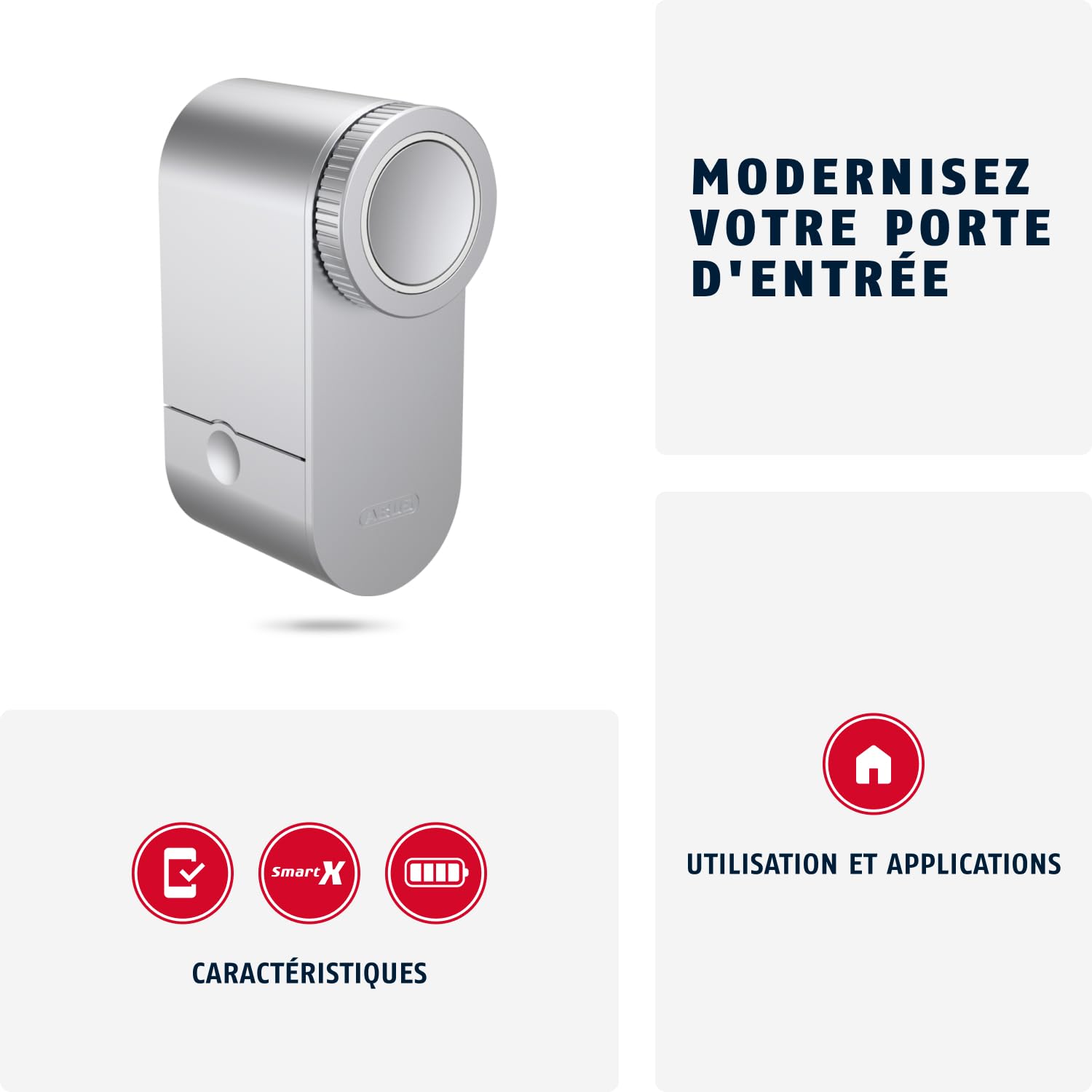 ABUS Serrure Connectée LOXERIS One - Smart Lock sur Piles, Argenté | Ouverture par app ABUS One, jusqu'à 28 utilisateurs, compatible lecteur d'empreintes et clavier à code, piles