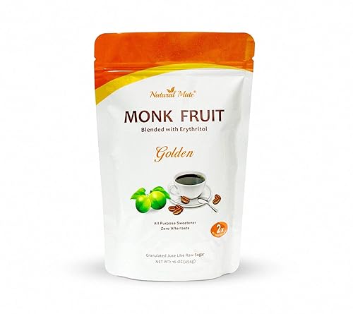 Natural Mate Edulcorante de fruta de monje con eritritol – Dorado (16 onzas/1 libra, 1 paquete) – Sustituto de azúcar natural granular – Reemplazo