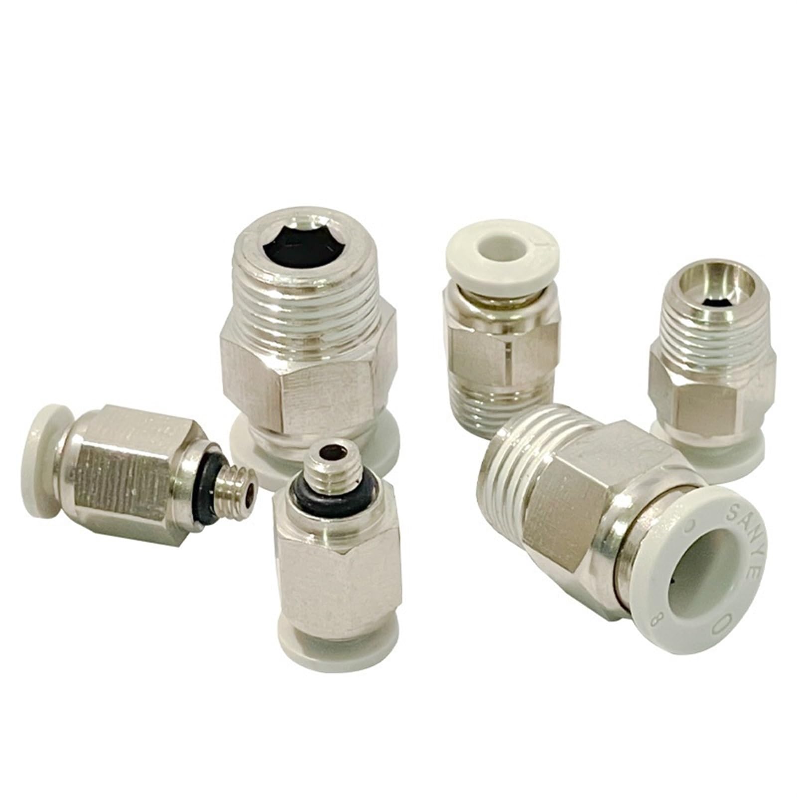 Conector de tubería de 30 piezas, accesorios rectos macho rápidos de un toque PC4-01/PC4-02/PC6-02/PC8-01_Conexión neumática blanca (Color : PC6-M5)