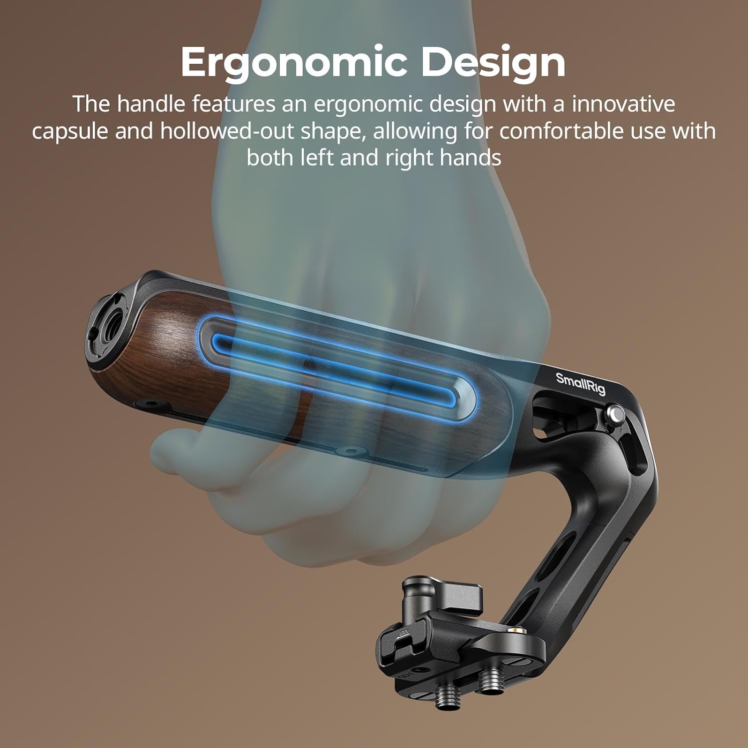 SmallRig Wooden Top Handle with NATO Clamp & NATO Rail, Wooden Top Handle for Camera Cage, Load Capacity up to 15kg / 33.1lb, 3/8"-16 Locating Holes for ARRI & 1/4''-20 Threaded Holes - 5251 - Image 3