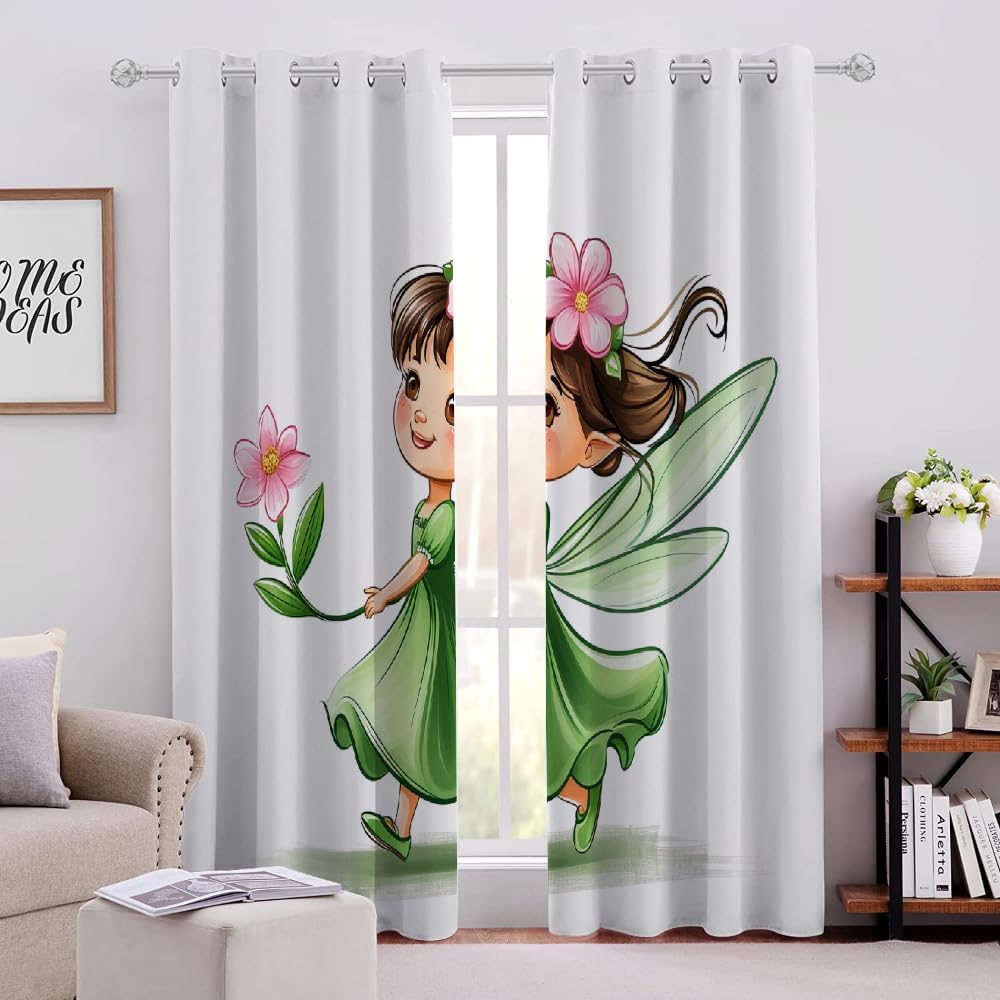 Girl with Pink Flowers On Her Head Blackout Decor Curtains 2 Panels 84" L x 54" W Simple Art Window Treatment Set Grommet Heat Insulation Noise Reduction Drapes for Living Room/Bedroom