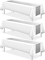 Vista 1 de 3 manteles blancos y plateados para decoración de fiesta, mantel de plástico blanco impreso, mantel rectangular desechable para cumpleaños, boda