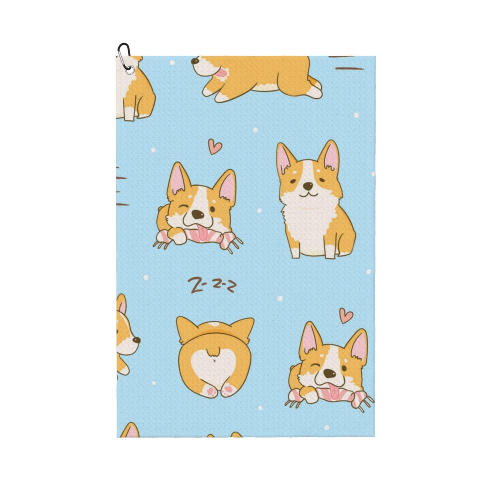 Hnnkloy Kawaii Corgi Cute Dog, 16x24 in Portable Waffle Golf Towels with Carabiner Clip for Golf Bag