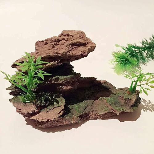 Miniatura 5 de IBWell Adorno de acuario, vista de montaña con árbol de musgo, cueva de roca, paisaje, decoración artificial de pecera