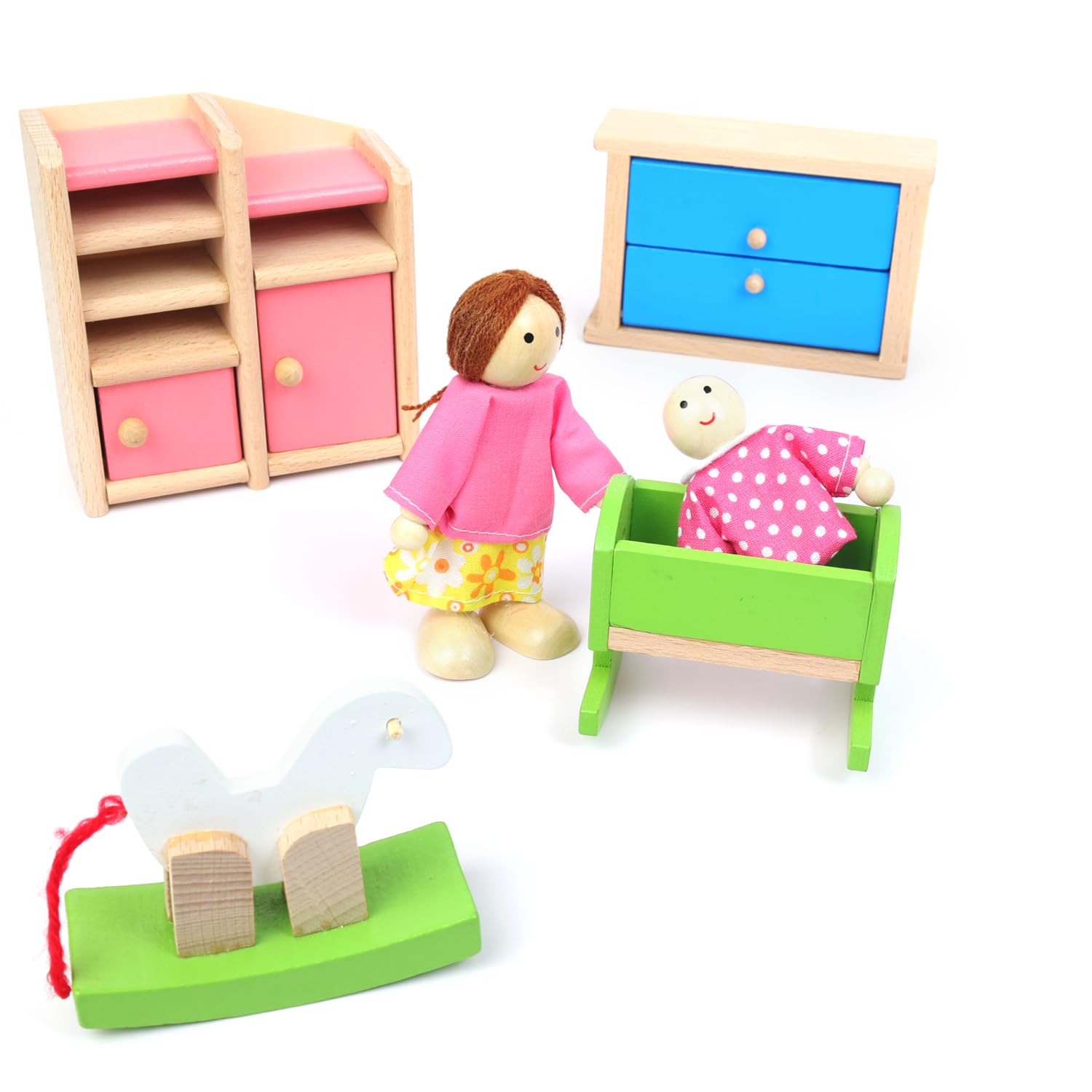 Ensemble Famille Poupées Bois Maison – 8 Personnages + Chat & Chien Pour Jeu Imaginatif