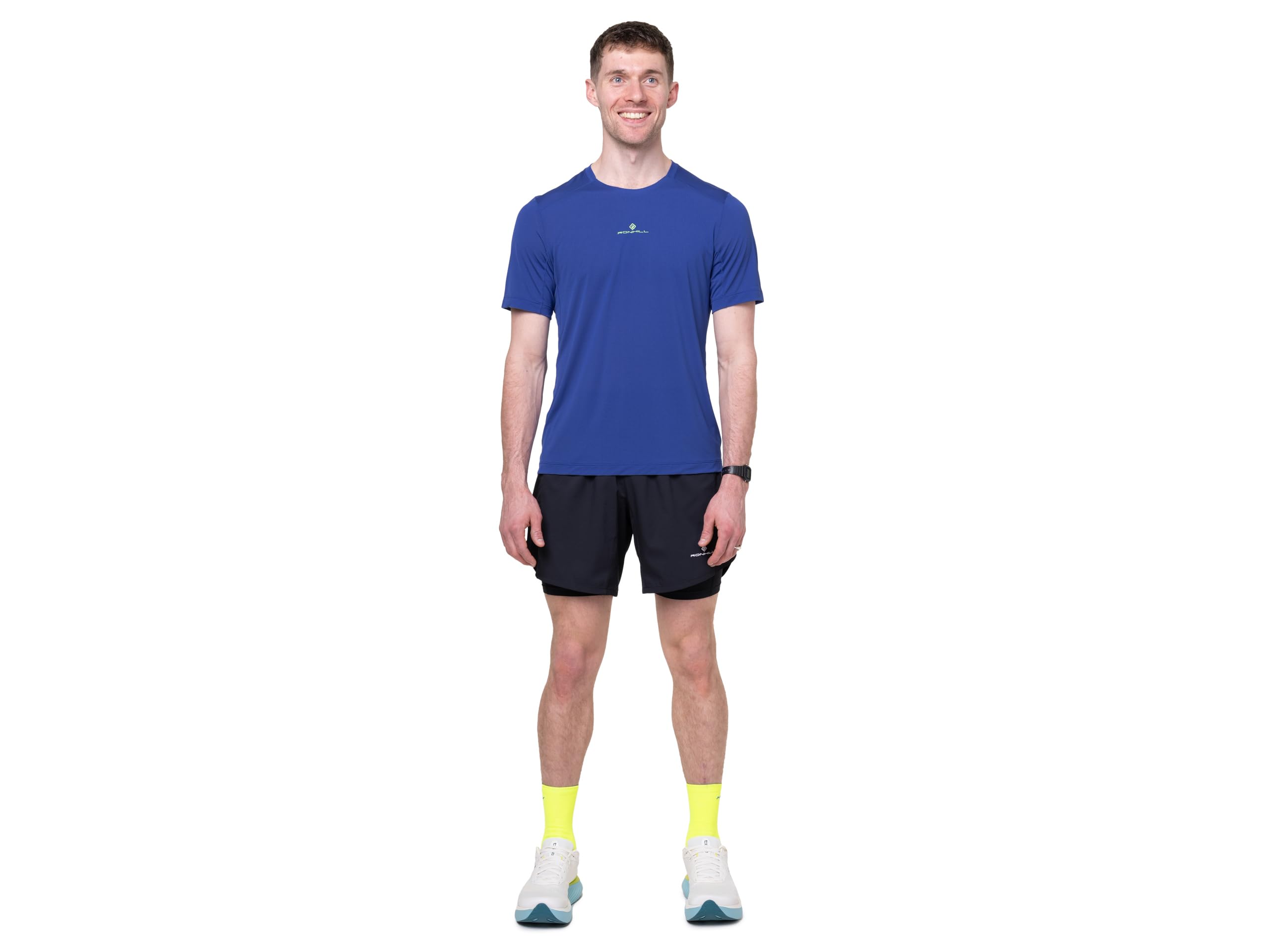 Ronhill Running Tech S/S tee para Hombre, Cobalto Oscuro/Verde flúor, Talla M