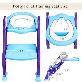 Potty Training Toilet Seat with Step Stool Ladder for Kids and Toddlers Adjustable Toilet Training Seat with Soft Not-Cold Padded Seat Safe Handles and Non-Slip Wide Steps, Purple and Blue
