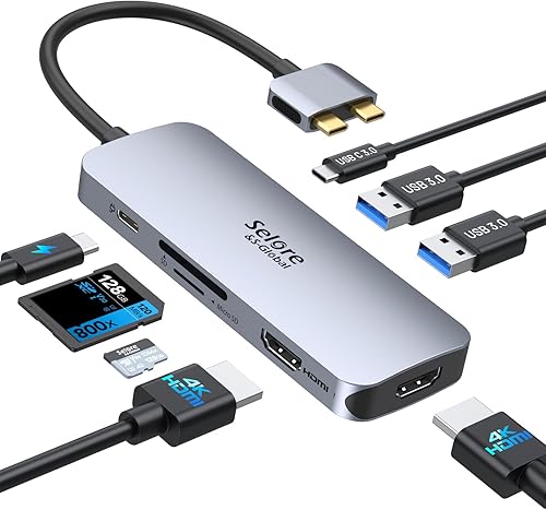Miniatura 11 de Estación de acoplamiento Selore USB C de monitor dual, estación de acoplamiento para portátil, estación de acoplamiento 14 en 1 con 3 monitores con