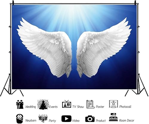 Miniatura 2 de Haoyiyi Telón de fondo para el Día de la Madre de 5 x 3 pies, alas de ángel blancas voladoras, sol, fotografía romántica, fondo para recién nacida,