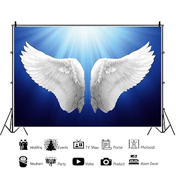【降り注ぐ金色の光】,天使,angel,空,青空,光,ブルー,青,青い鳥,抽象画 雲のある青空を背景に天使との抽象芸術 — ストック写真