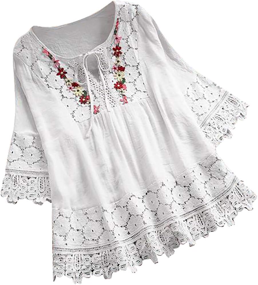 AMhomelyWomens Tops Sale Summer Casual Loose Tee T-Shirt Novelty Lace Long Sleeve V-Neck Button Shirt Long Sleeve Shirt Top Plus Size Shirt Oversized Babydoll Tunic Tank Tops Basic Blouse