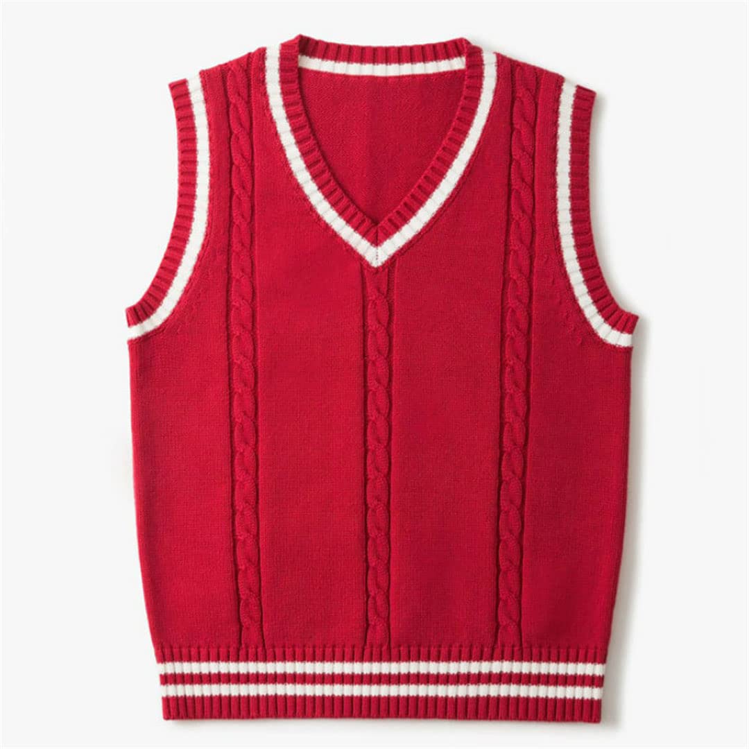 Pull sans manches en tricot épais à col en V pour homme
