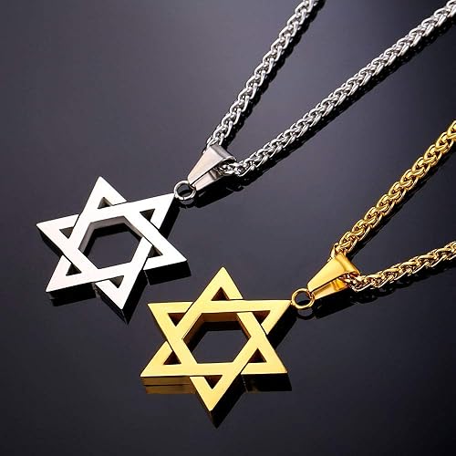 Miniatura 5 de U7 Star of David Necklace for Men Women GoldStainless Steel Hexagon Pendant with CrossRuby StoneClassic Jewish Isael Necklaces Length 22 24 26