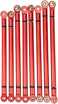Plplaaoo RC Crawler Chassis Link Rod 8 PCS Aluminum Alloy Link Rod Set, Chassis Linkage for SCX10 313mm Wheelbase, Fits Axial 90022 90047 1/10 Scale RC Car Crawler, Red
