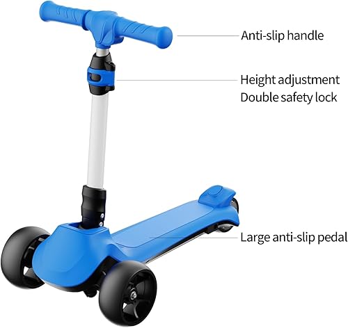 Miniatura 8 de Scooter para niños, 3 alturas ajustables, mango en forma de C, diseño de dirección inclinada, scooter de 3 ruedas para niños de 3 a 12 años, los