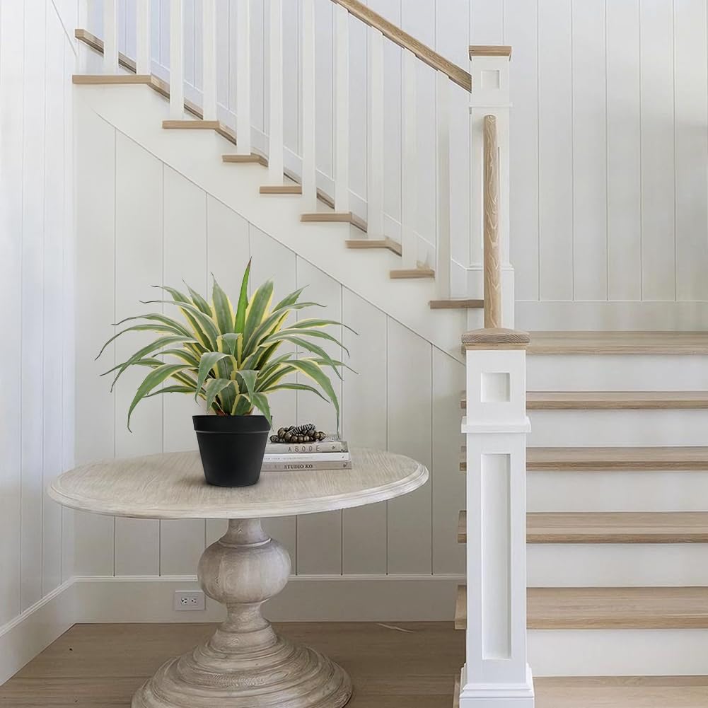 Hollyone Large Artificial Agave Plants 16.9" Tall Fake Agave Plant in Black Pot with Real Stone Pebbles Faux Succulent Aloe Tropical Plants Potted for Indoor Outdoor Home Patio Garden Decor - Image 4